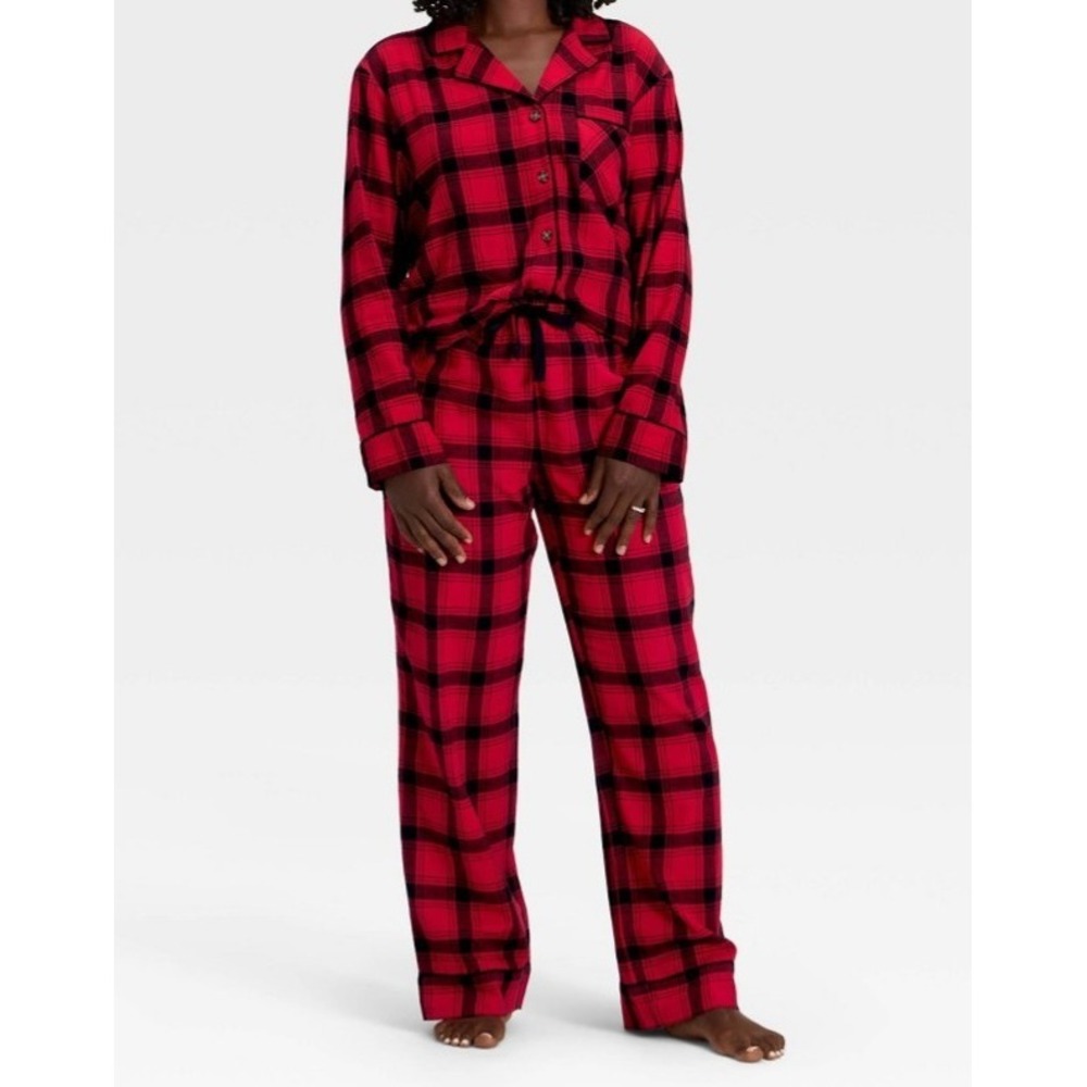 Women's WonderShop 2pc Flannel red Plaid Sleep Set S